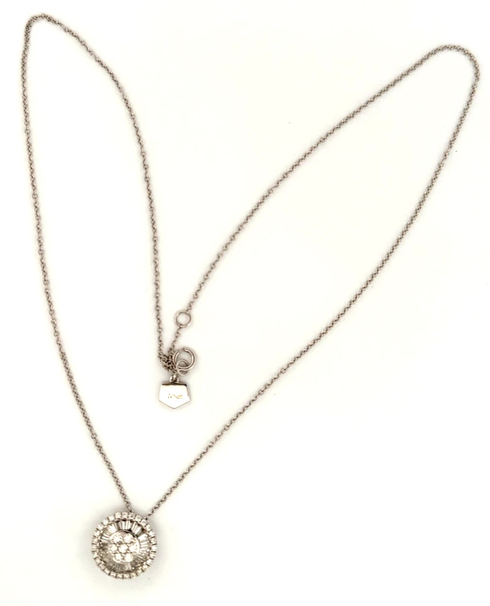 Graziela 18K White Gold Diamond Round Pizza Pendant Natural Diamonds 16" 0.75CTW by Devine & Co — front view