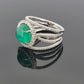 18K White Gold Oval Cabochon Emerald Ring 4.63ct Diamond Split Pave Shank 0.85ct by Devine & Co — front view