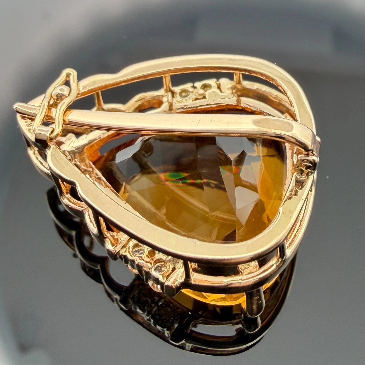 16.76ct Pear Citrine & Diamond Slide Pendant 14K Yellow Gold Estate