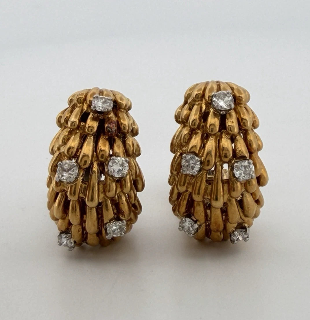 David Webb Signed 18K Gold Platinum Diamond Hoop Clip Earrings 18.68g