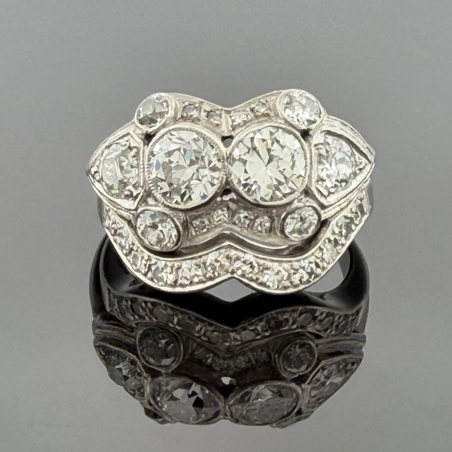 Antique Palladium Diamond Bridal Set OEC Transitional Cut Ring Size 8 1.90CTW