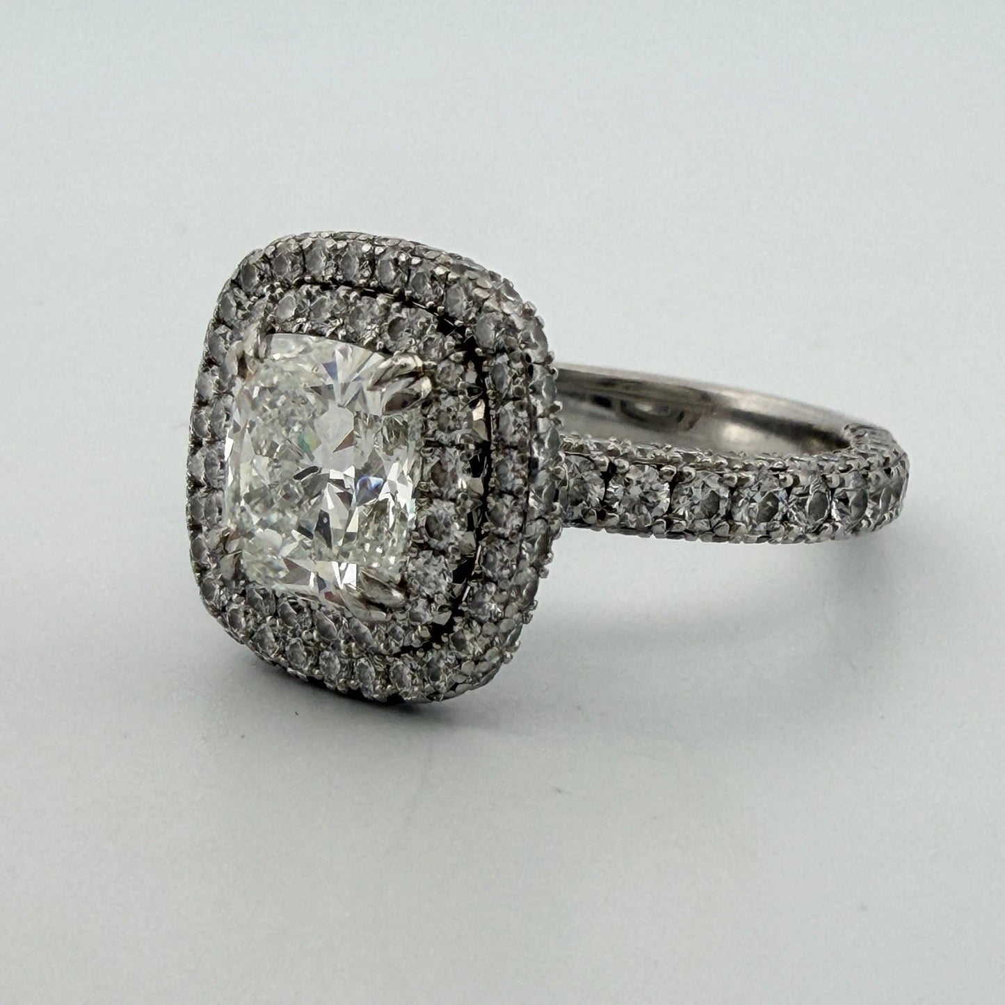 GIA Certified 1.90ct Natural Cushion Cut Diamond Double Halo Engagement Ring Plt