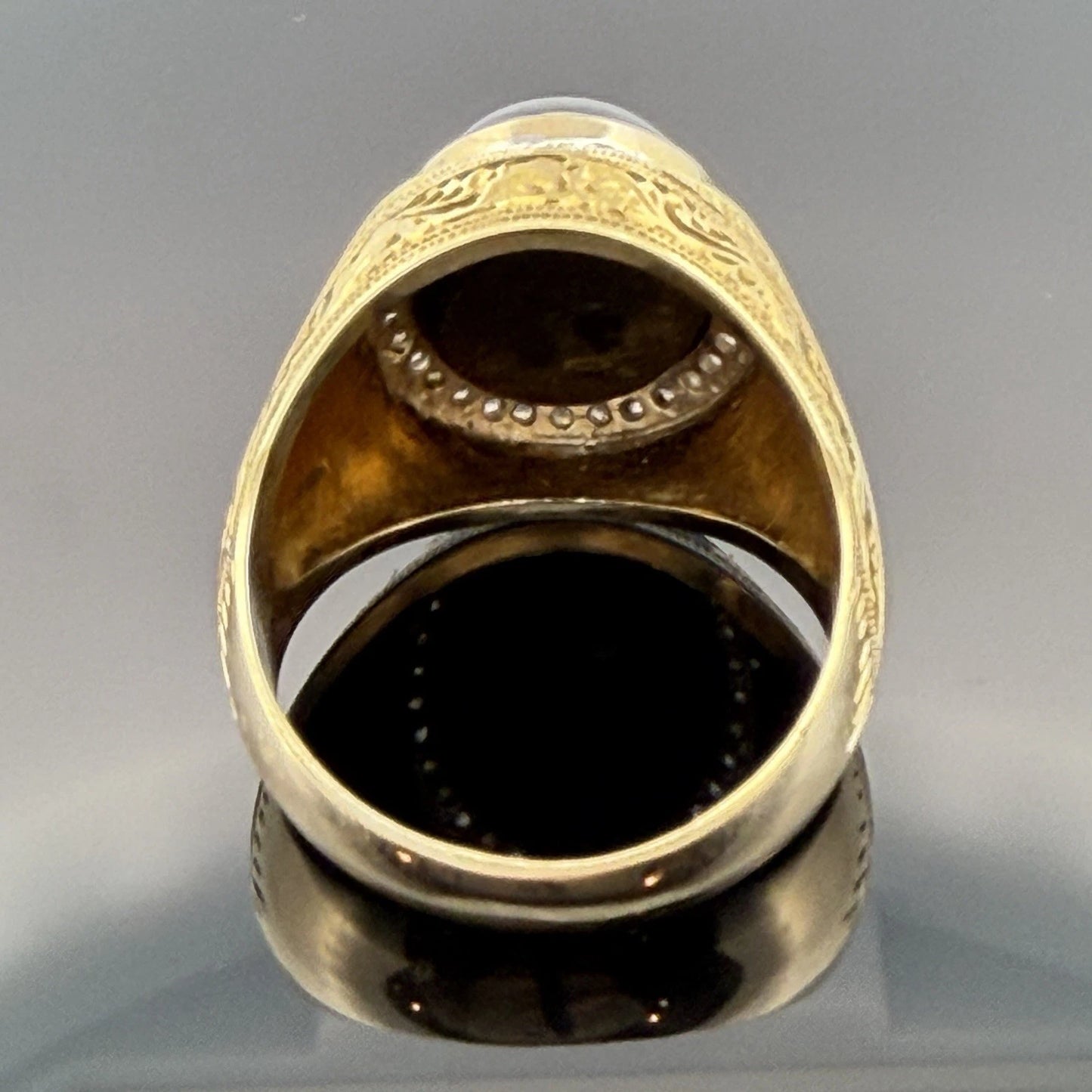 Men's 14K Yellow Gold Natural Black Star Sapphire Diamond Ring Size 12.5, 16.5g