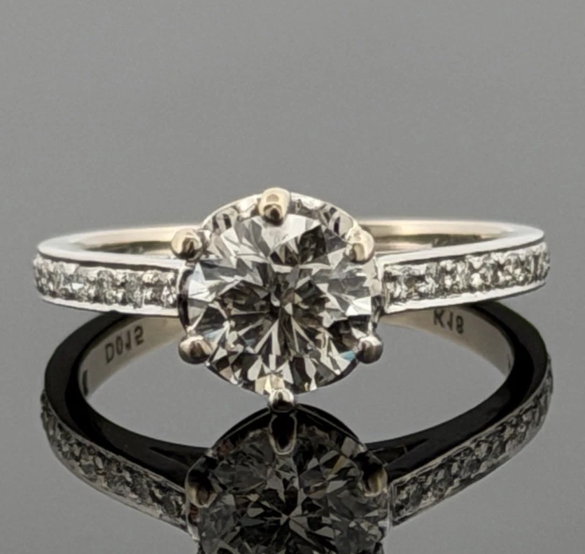 14K White Gold Engagement Ring GIA .96ct Round Natural Diamond SI1 I Size 4.75 by Devine & Co — angled view