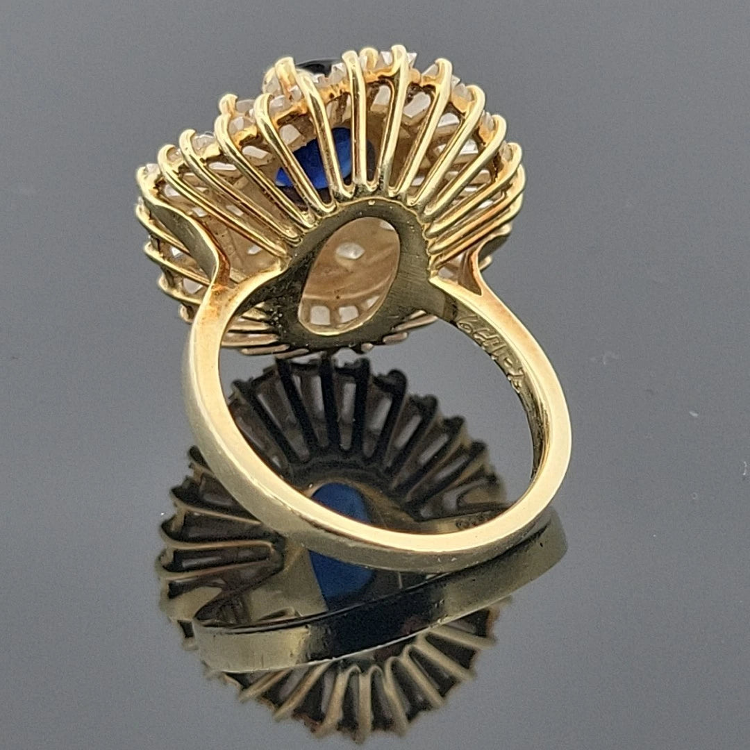 Estate 14K Yellow Gold Natural Sapphire & Diamond Ballerina Ring by Devine & Co — angled view