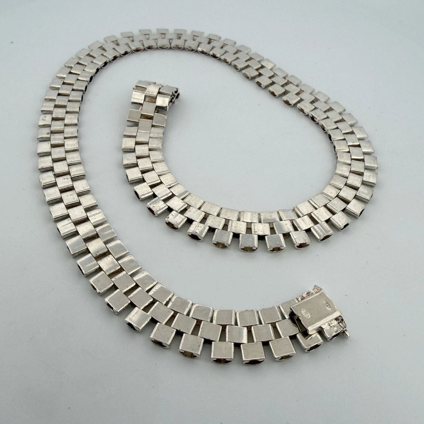 Sterling Silver Yellow Plated Watch Band Link Necklace 12mm Wide 17.5 Inches