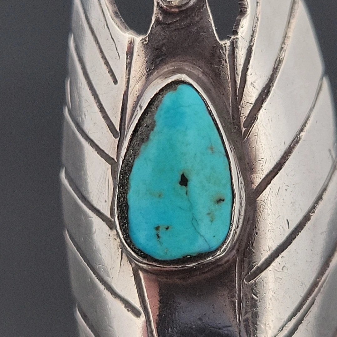 Vintage Sterling Silver Eagle Ring with Turquoise Size 7 by Devine & Co — angled view