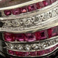 14K White Gold Ruby & Diamond Wide Band Ring Natural Square Rubies Size 7 by Devine & Co — angled view