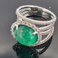 18K White Gold Oval Cabochon Emerald Ring 4.63ct Diamond Split Pave Shank 0.85ct by Devine & Co — angled view