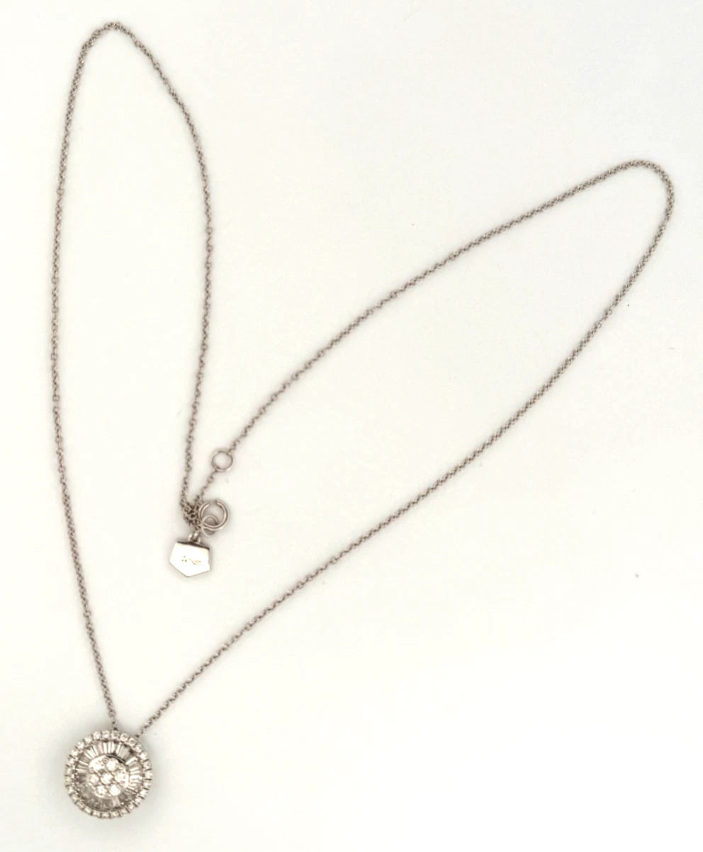 Graziela 18K White Gold Diamond Round Pizza Pendant Natural Diamonds 16" 0.75CTW by Devine & Co — angled view