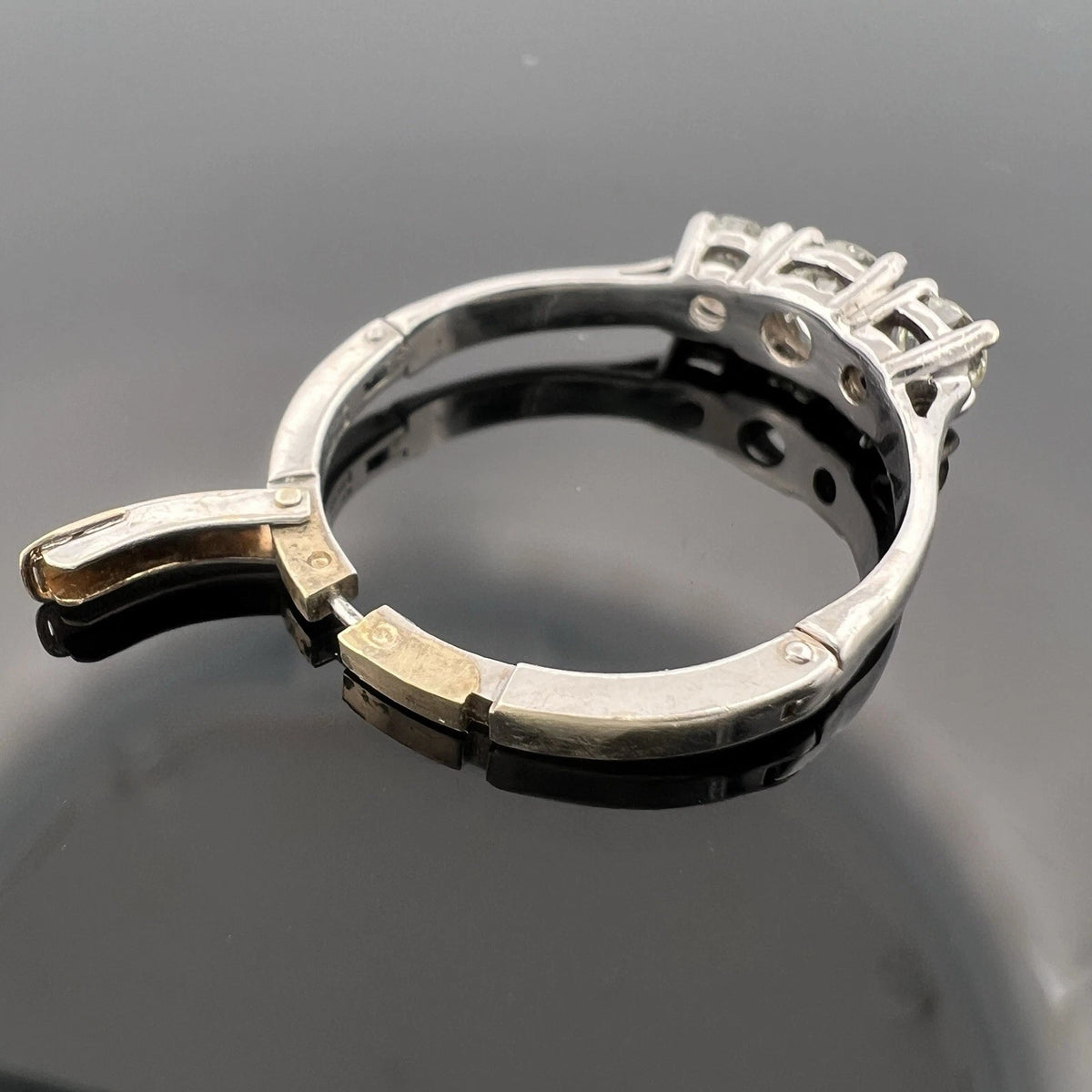 14K White Gold 3 Old European Cut Natural Diamond Ring Arthritic Shank Estate