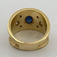 Handmade 18K Yellow Gold Sapphire Diamond Ring Wide Band Size 9 Estate 13g
