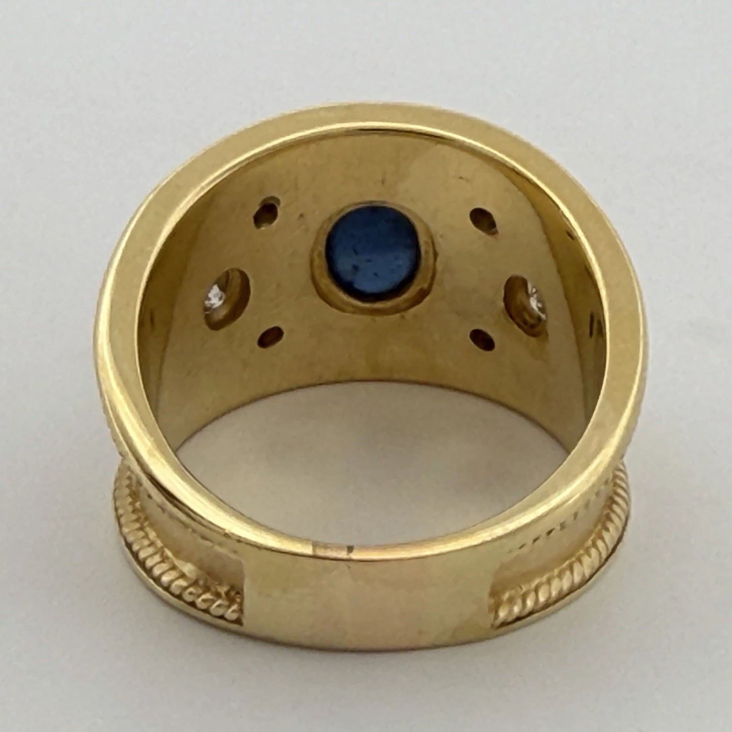 Handmade 18K Yellow Gold Sapphire Diamond Ring Wide Band Size 9 Estate 13g
