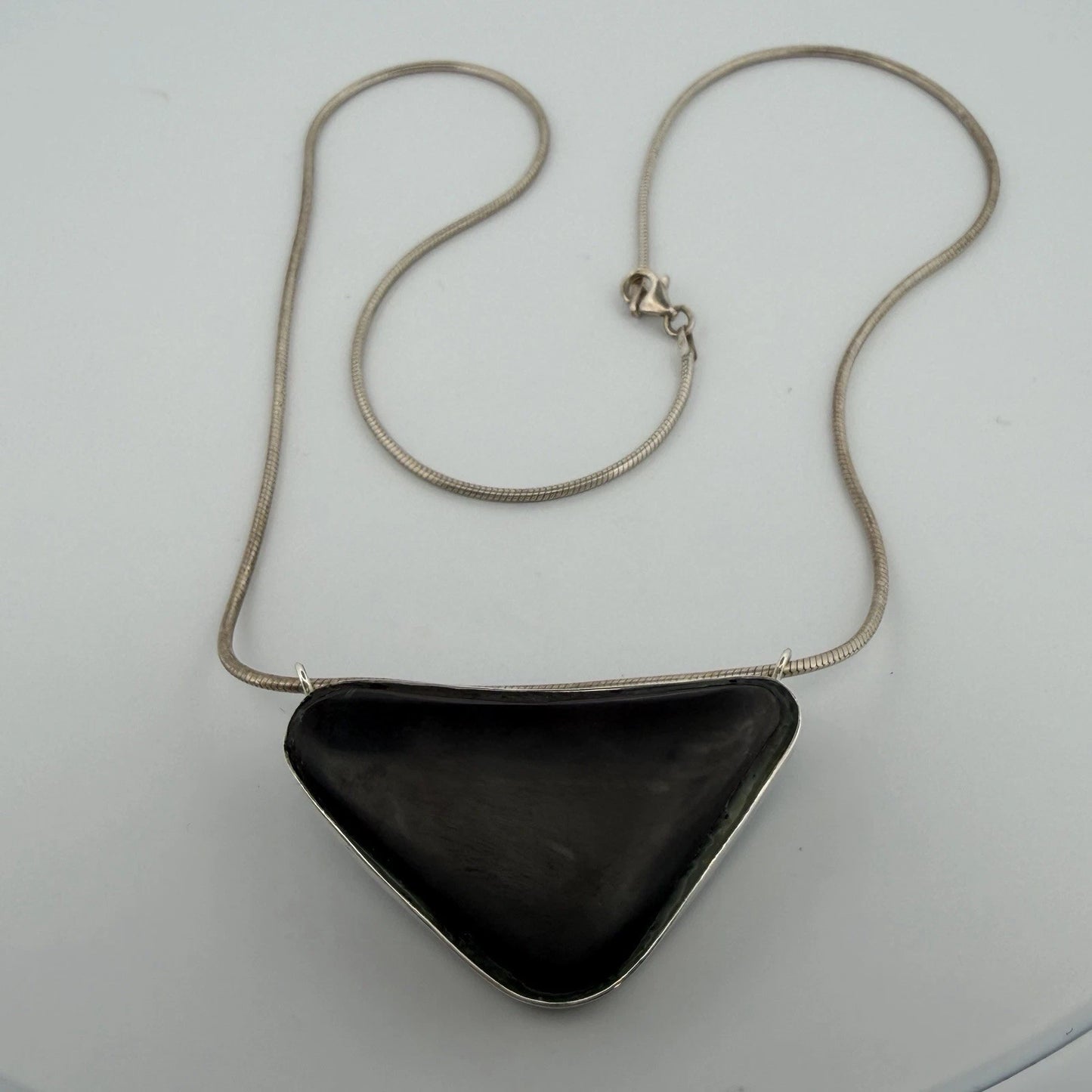 Australian Boulder Opal Pendant Necklace Sterling Silver Custom Bezel 20” Chain, angled view