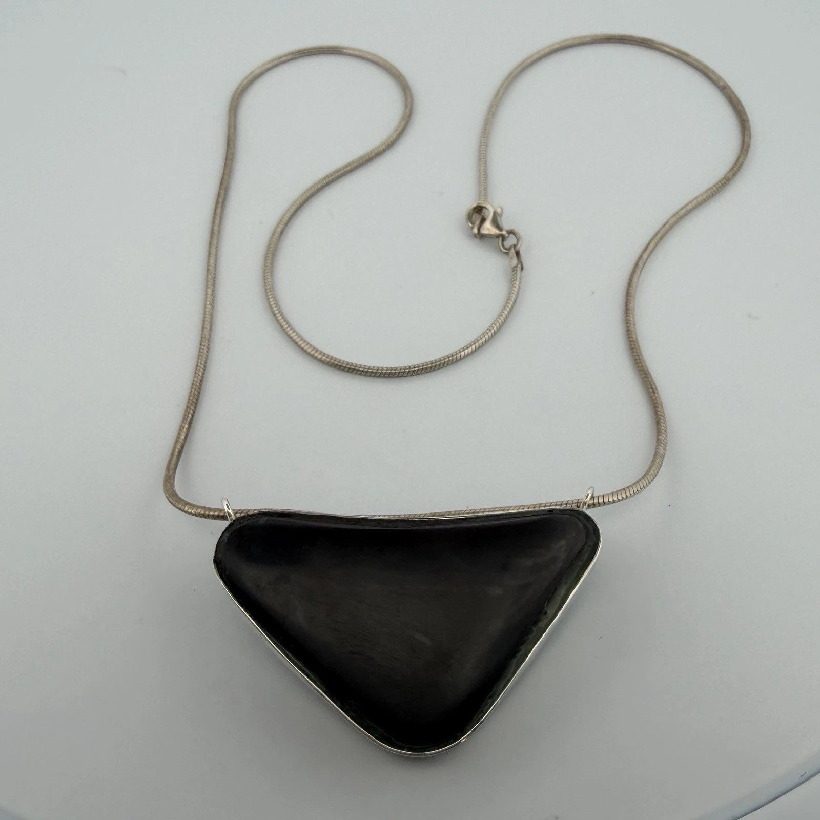 Australian Boulder Opal Pendant Necklace Sterling Silver Custom Bezel 20” Chain, angled view
