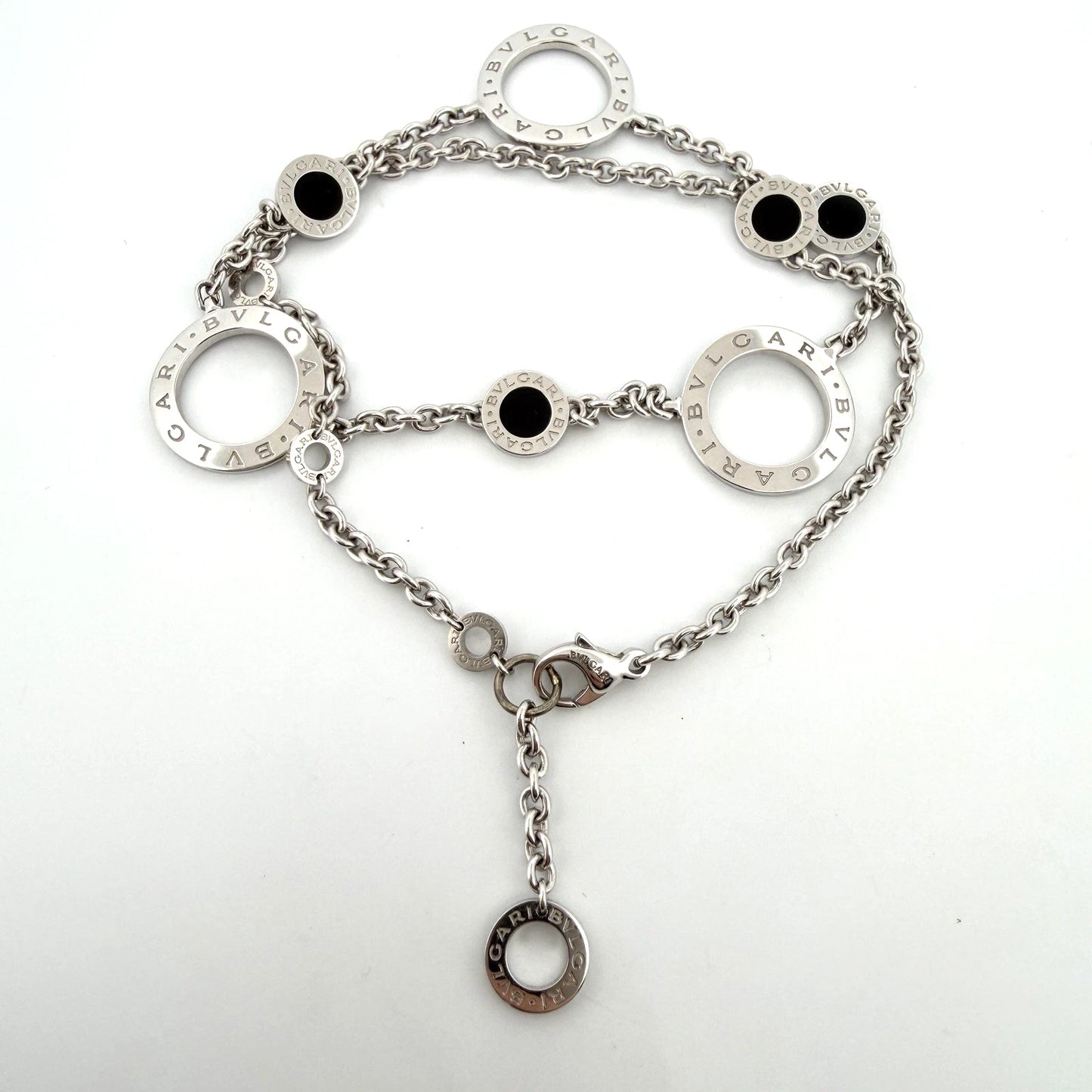Bvlgari Bulgari 18K White Gold Onyx Circle Motif Necklace 19" 33g