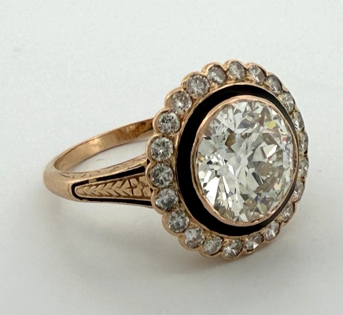 Vintage 3.00ctw Natural Diamond Circular Brilliant Halo Ring GIA Report 14K/15K, angled view