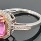 14K White & Yellow Gold Pink Sapphire Ring 2.53ct Oval Diamond Halo 0.14ctw Pave by Devine & Co — angled view