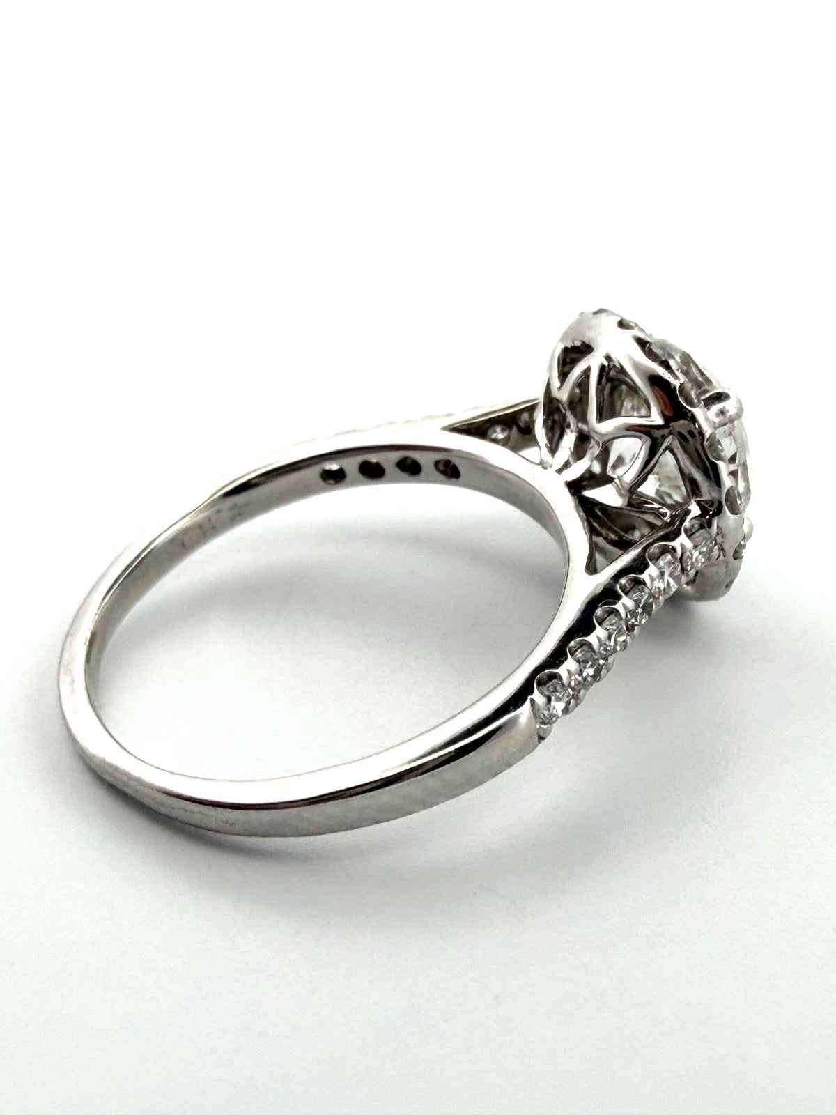 14K White Gold Round Natural Diamond Halo Engagement Ring 1.50 Carat F, SI1 GIA