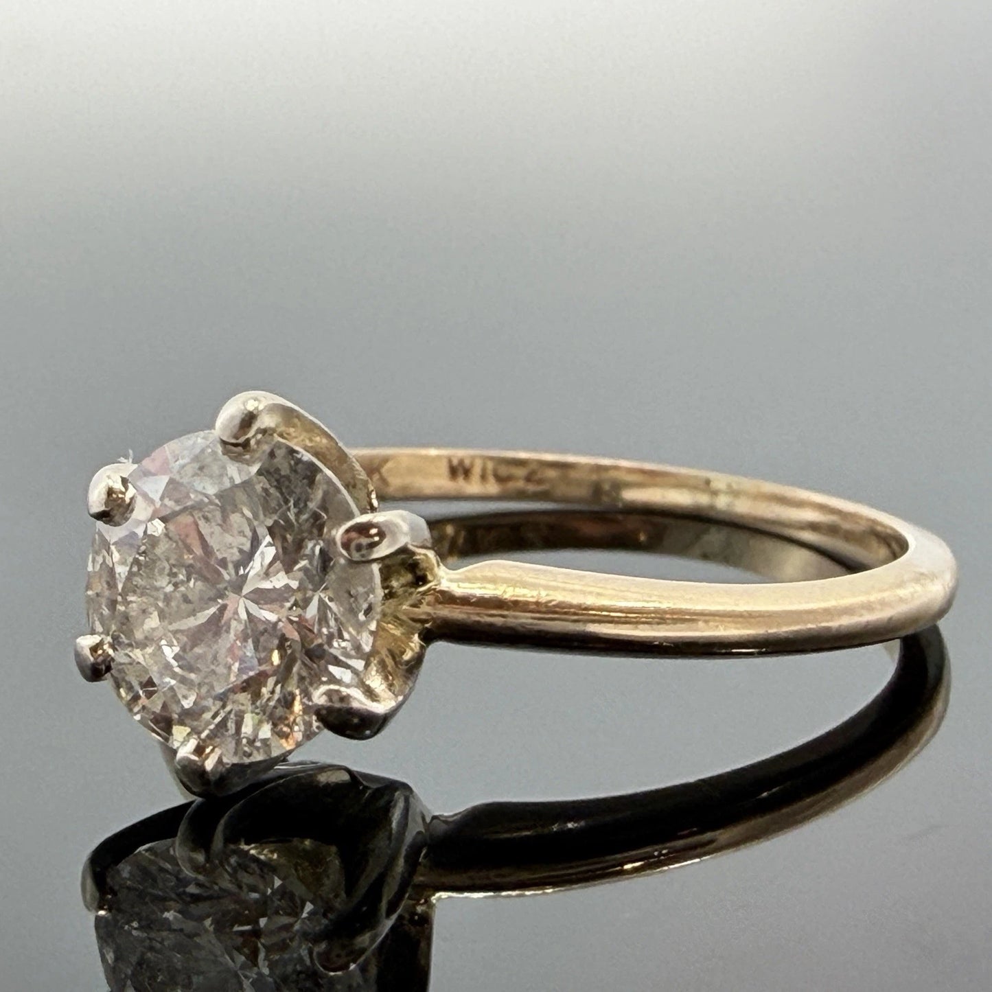 14K Gold Natural 1.27CT Round Brilliant Diamond Solitaire Ring I2, G-H Size 7.25
