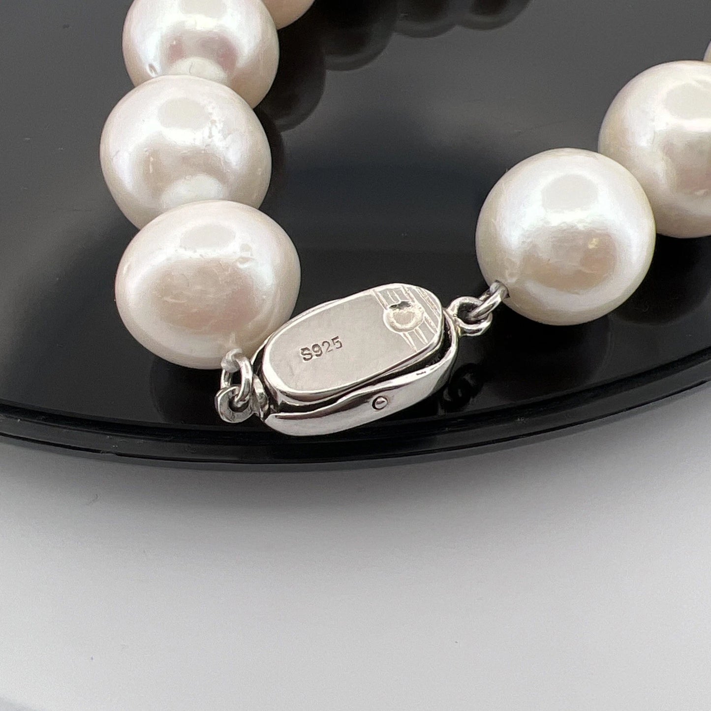 Cultured Pearl Necklace Strand Near Round/Oblong Silver Clasp 17" 11.8-13.4mm