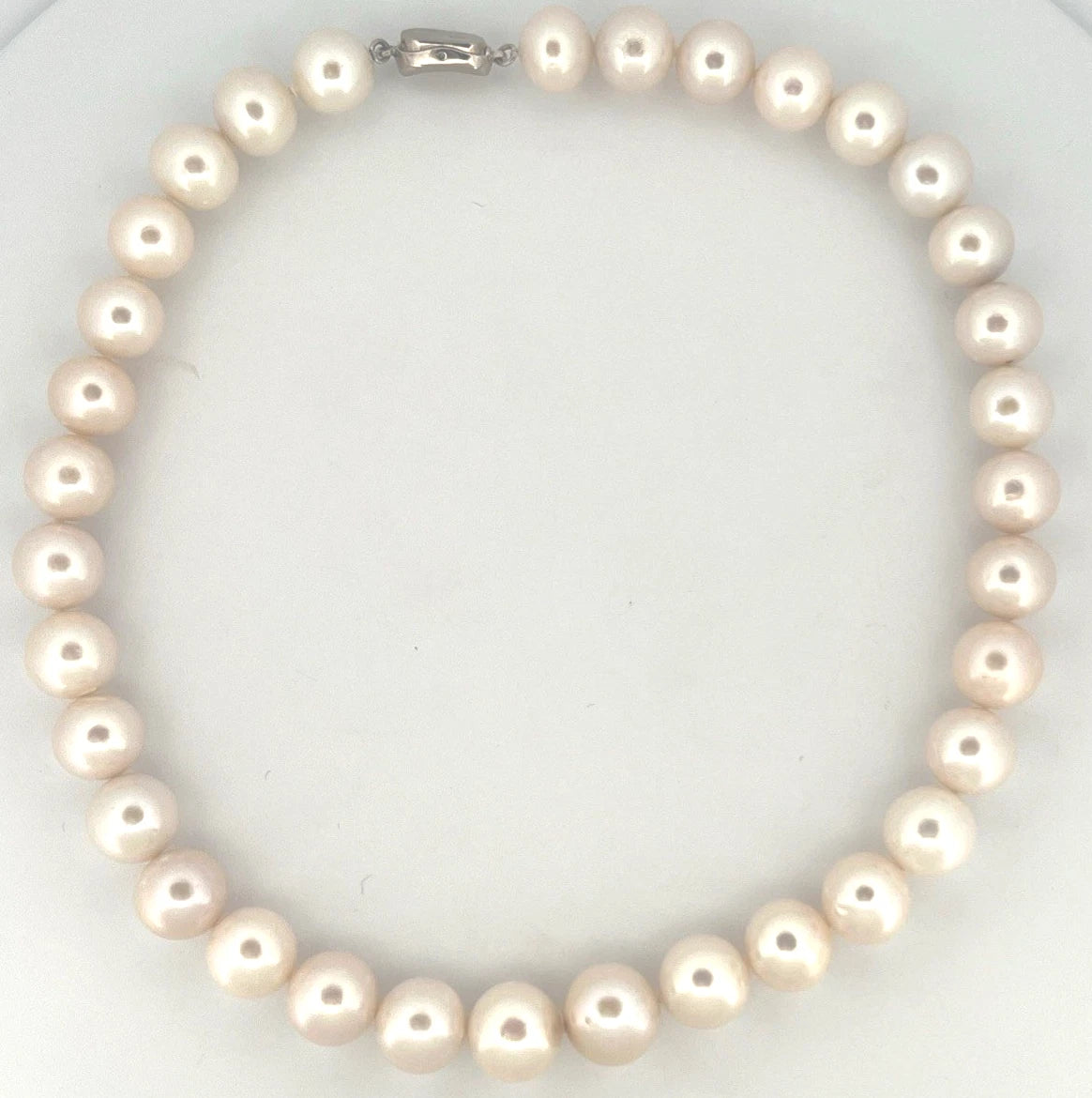 Cultured Pearl Necklace Strand Near Round/Oblong Silver Clasp 17" 11.8-13.4mm