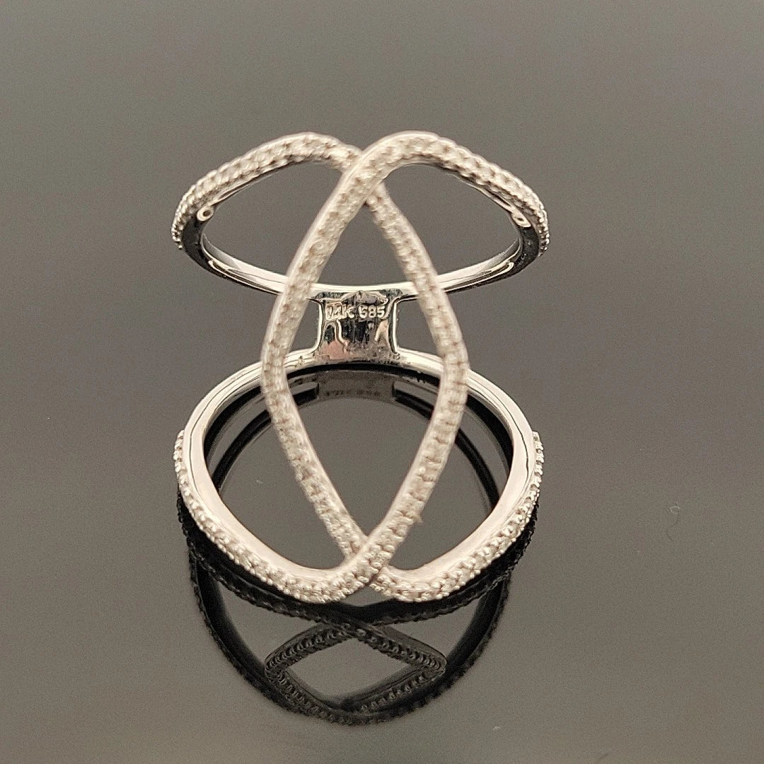 14K White Gold Freeform Open Diamond Ring 0.48CTW Round Brilliant Pave Size 7 by Devine & Co — setting detail