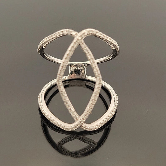 14K White Gold Freeform Open Diamond Ring 0.48CTW Round Brilliant Pave Size 7 by Devine & Co — setting detail