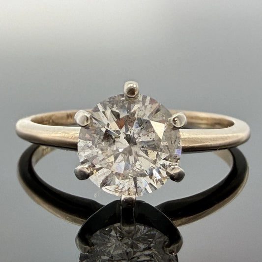 14K Gold Natural 1.27CT Round Brilliant Diamond Solitaire Ring I2, G-H Size 7.25