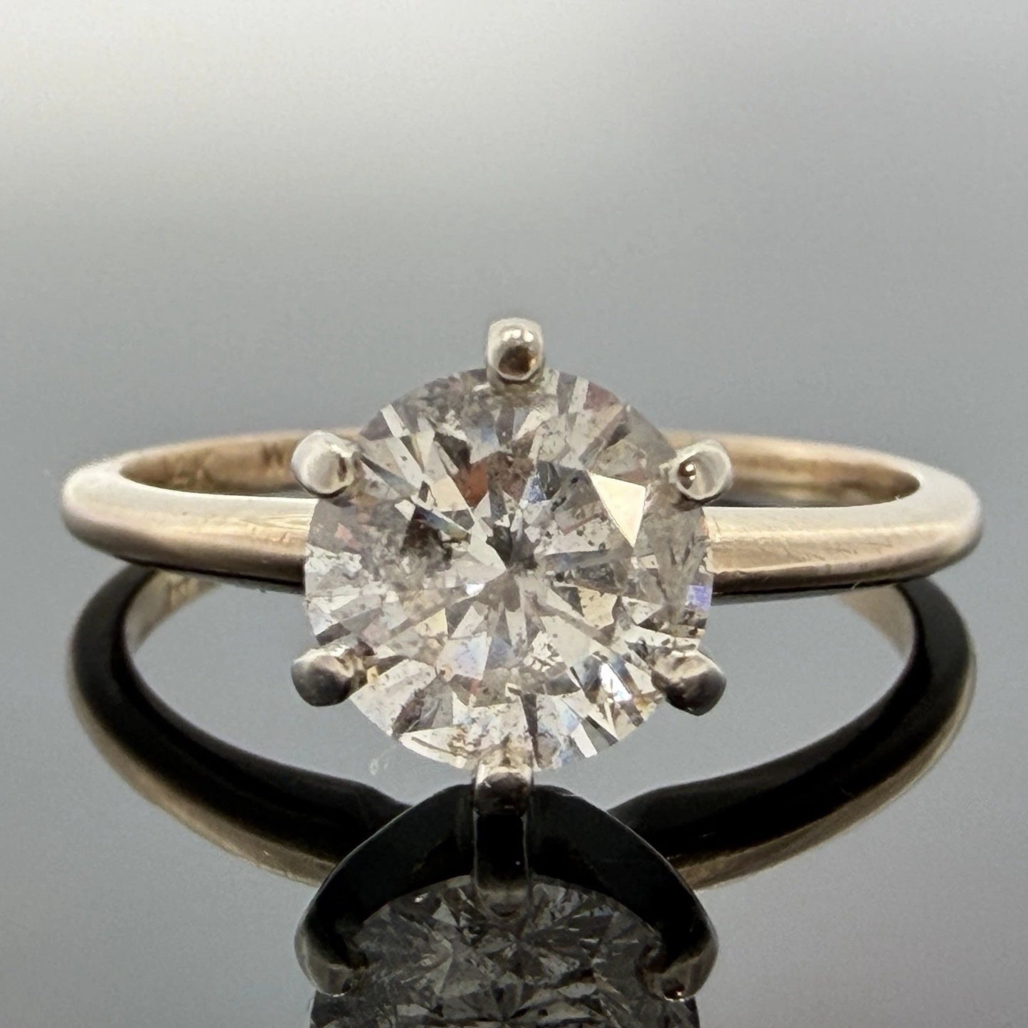 14K Gold Natural 1.27CT Round Brilliant Diamond Solitaire Ring I2, G-H Size 7.25