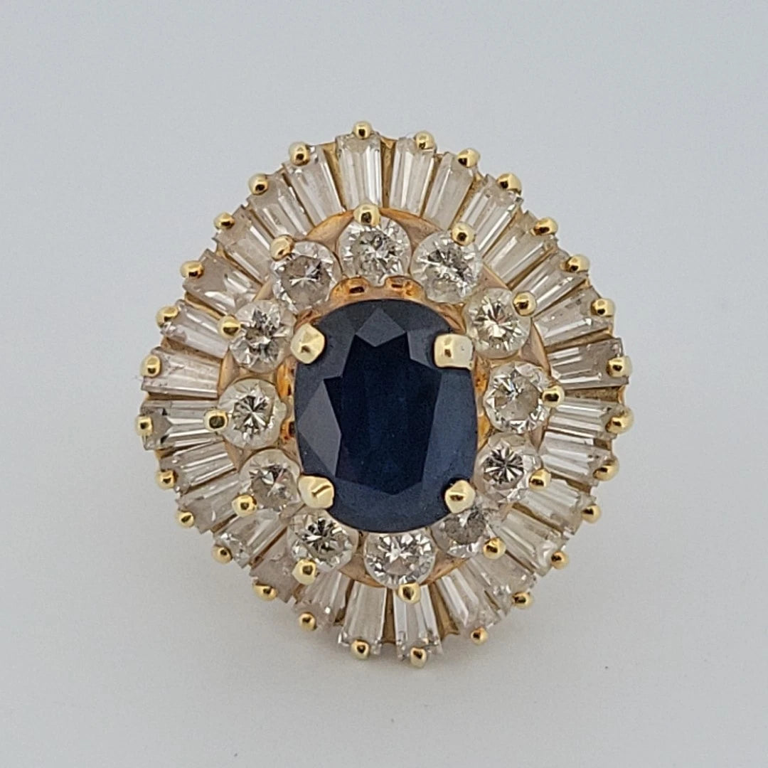 Estate 14K Yellow Gold Natural Sapphire & Diamond Ballerina Ring by Devine & Co — side view