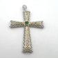 Vintage 18K Two-Tone Gold Natural Emerald Filigree Cross Pendant Italy Large