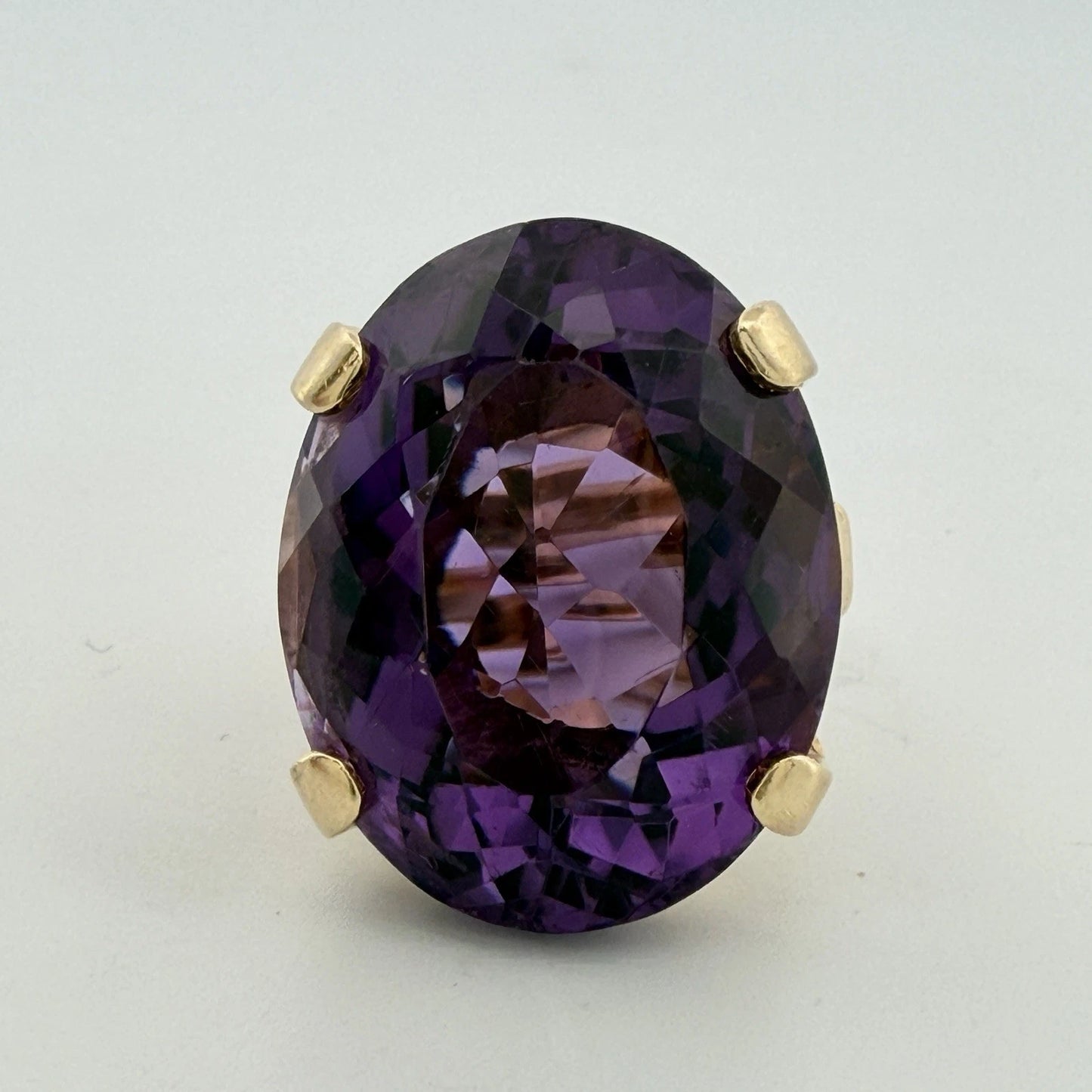 Vintage 14K Yellow Gold Large Oval Amethyst Cocktail Ring ~50ct, 17.7g