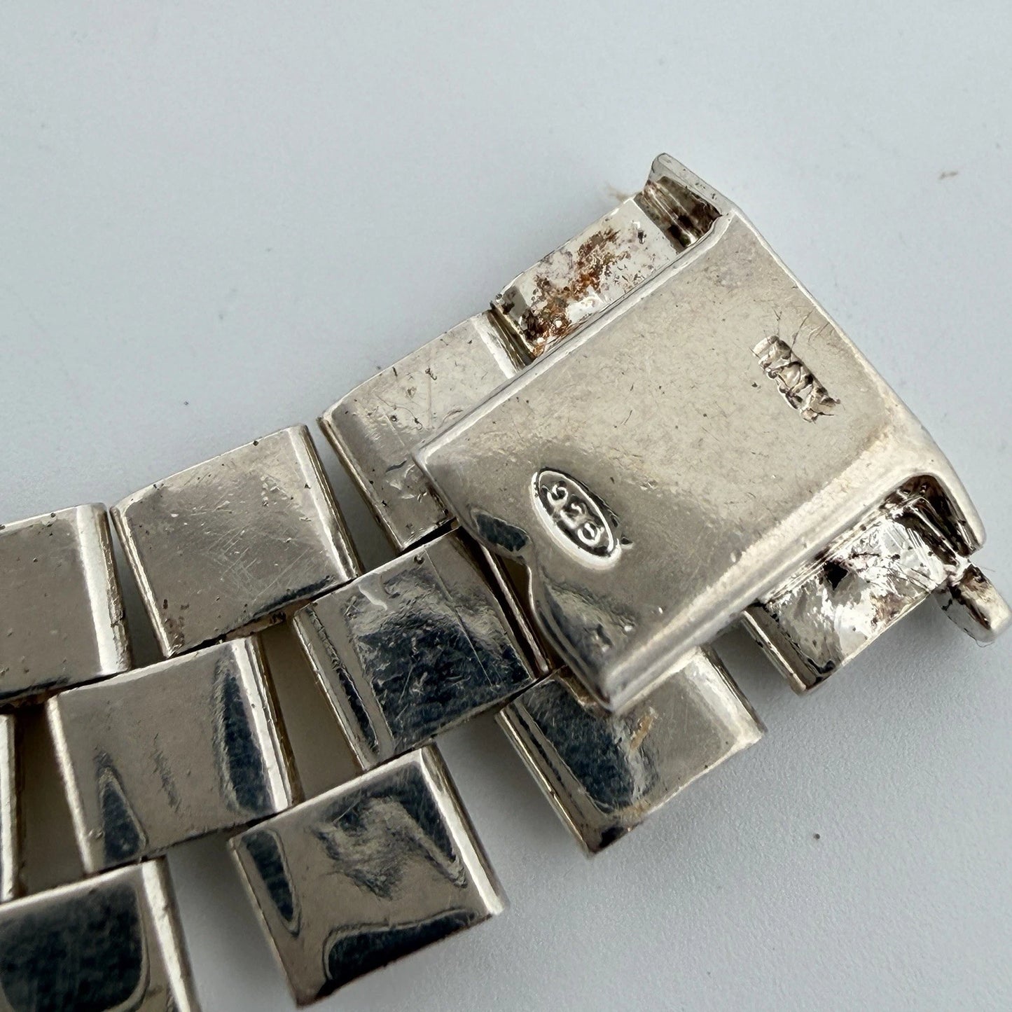 Sterling Silver Yellow Plated Watch Band Link Necklace 12mm Wide 17.5 Inches