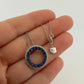 Graziela 18K White Gold Blue Round Sapphire & Diamond Circle Necklace 16" by Devine & Co — side view