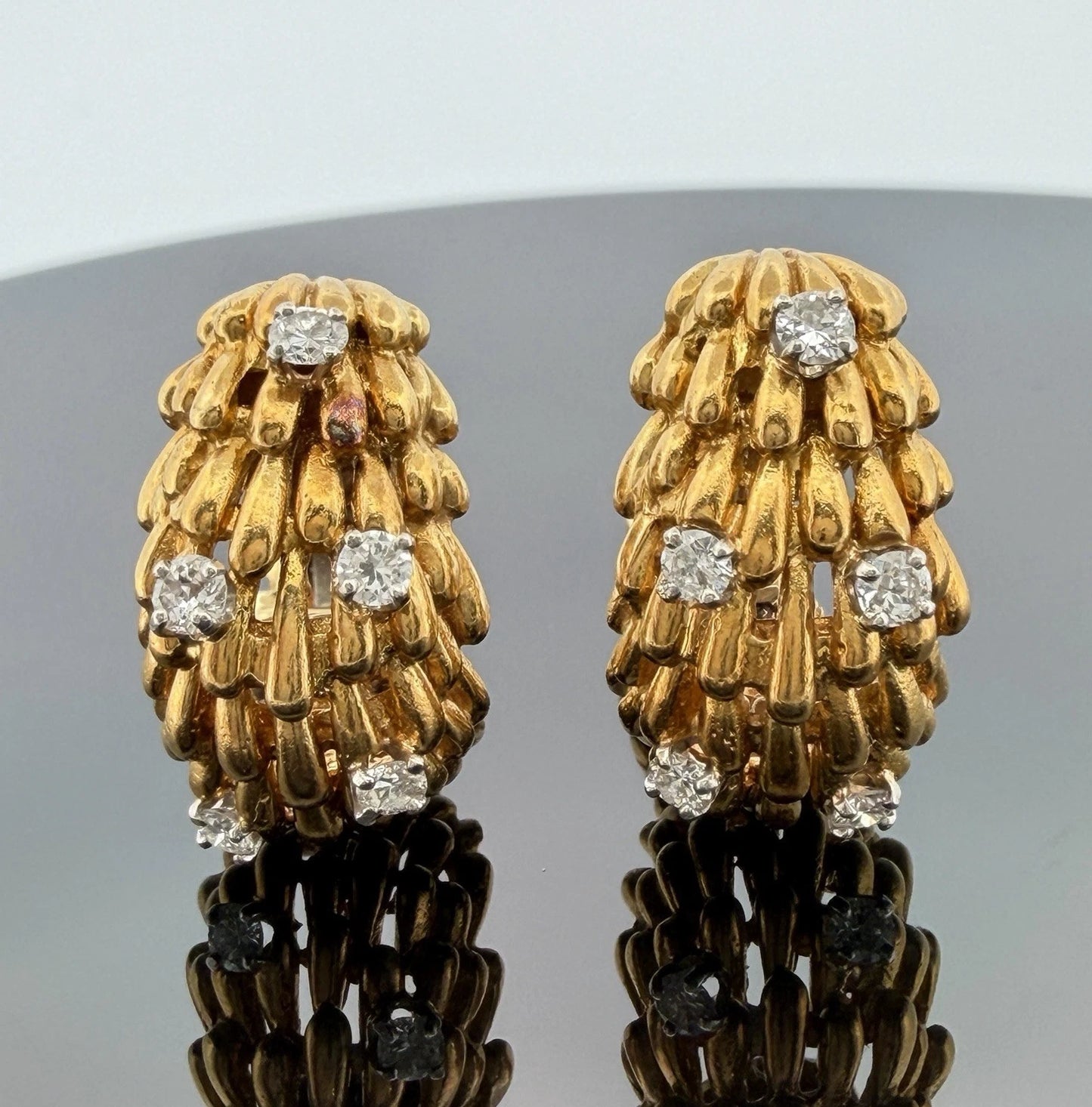 David Webb Signed 18K Gold Platinum Diamond Hoop Clip Earrings 18.68g