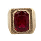 Vintage Men’s 14K Rose Gold Lab Created Rectangle Ruby Signet Ring Heavy 25.95g, main view