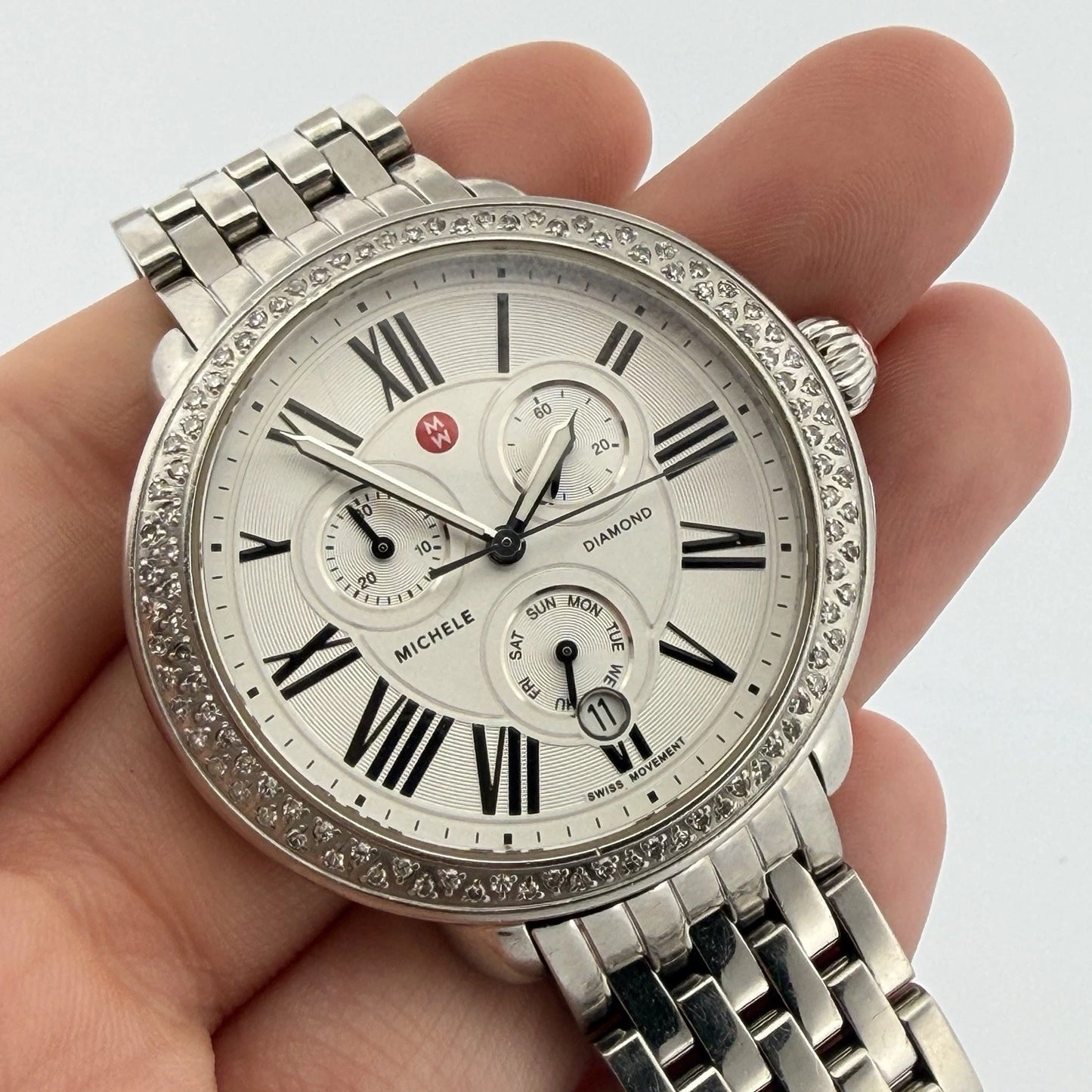 Michele Deco Diamond MW21A01A1966 Steel Watch 41x39mm 0.60 CTW