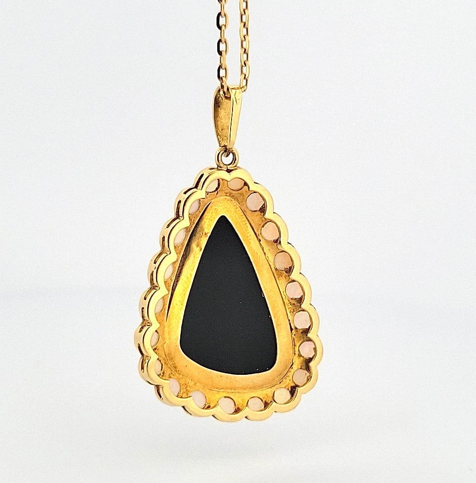 Large Triangular Black Opal Doublet Pendant with Round Crystal Opals 18 13g 14K by Devine & Co — side view