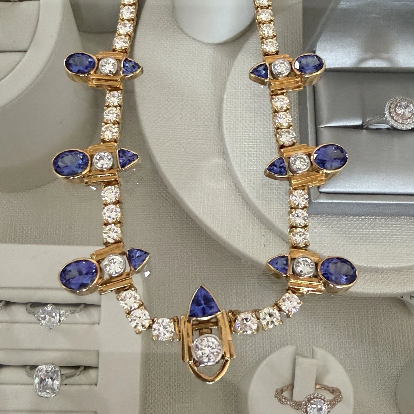 Custom Michael Sherman 18K Gold Natural Tanzanite and Diamond Necklace