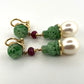 Seaman Schepps Canton Drop Jade, Ruby, Pearl Clip Earrings 18K Gold 17.37g