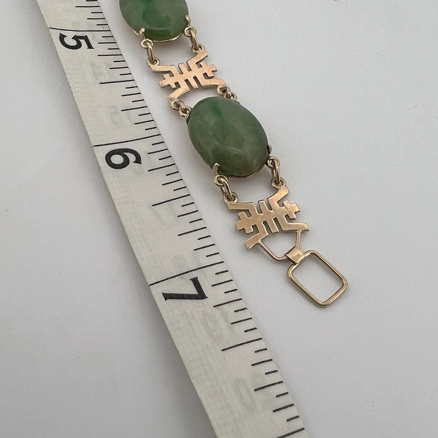 Vintage 14K Yellow Gold Jadeite Jade 5 Cabochon Bracelet 7” Estate