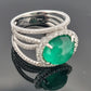 18K White Gold Oval Cabochon Emerald Ring 4.63ct Diamond Split Pave Shank 0.85ct by Devine & Co — side view