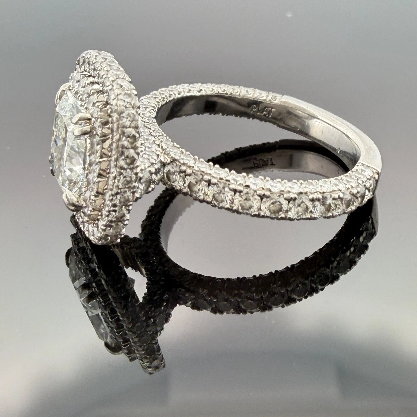 GIA Certified 1.90ct Natural Cushion Cut Diamond Double Halo Engagement Ring Plt
