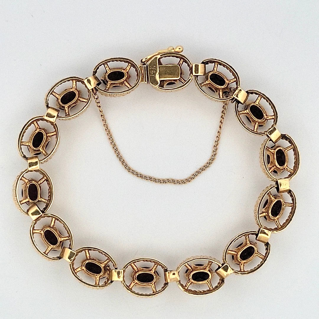 Vintage 14K Yellow Gold Natural Garnet Link Bracelet Bark Finish 12CTW 8 27 Gr by Devine & Co — side view