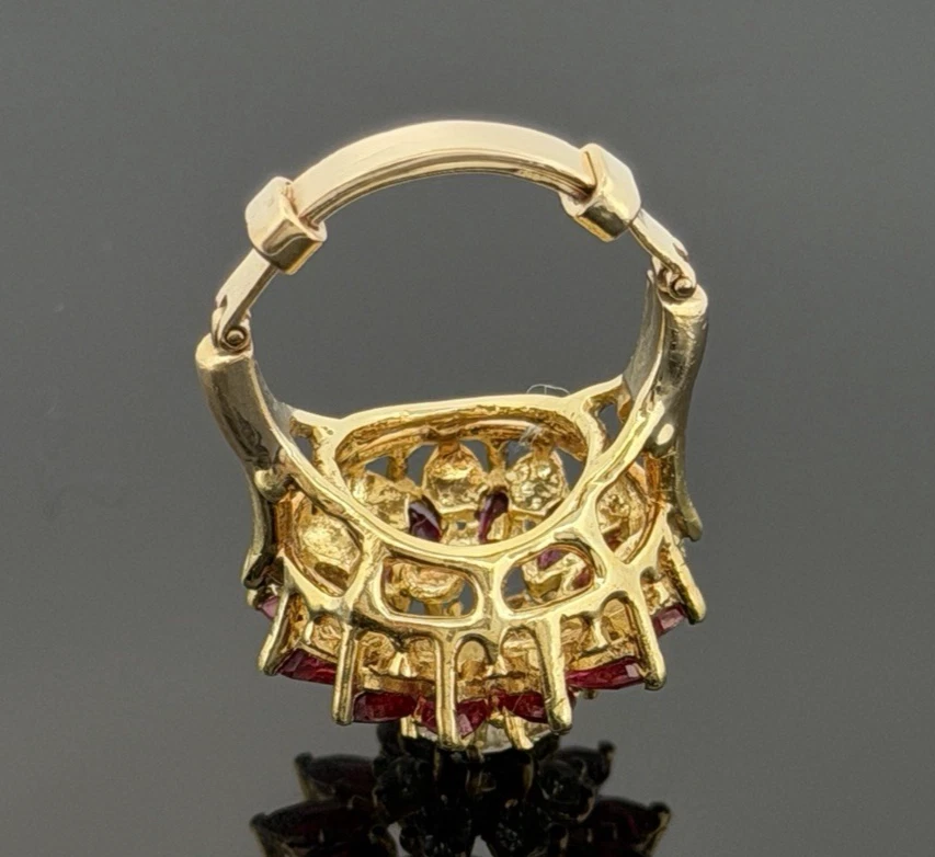 14K Yellow Gold Marquise Ruby & Diamond Cluster Ring – 8.45g – Adjustable 4.5–7 by Devine & Co — side view