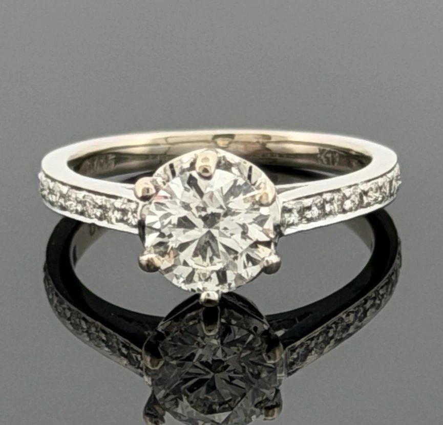 14K White Gold Engagement Ring GIA .96ct Round Natural Diamond SI1 I Size 4.75 by Devine & Co — side view