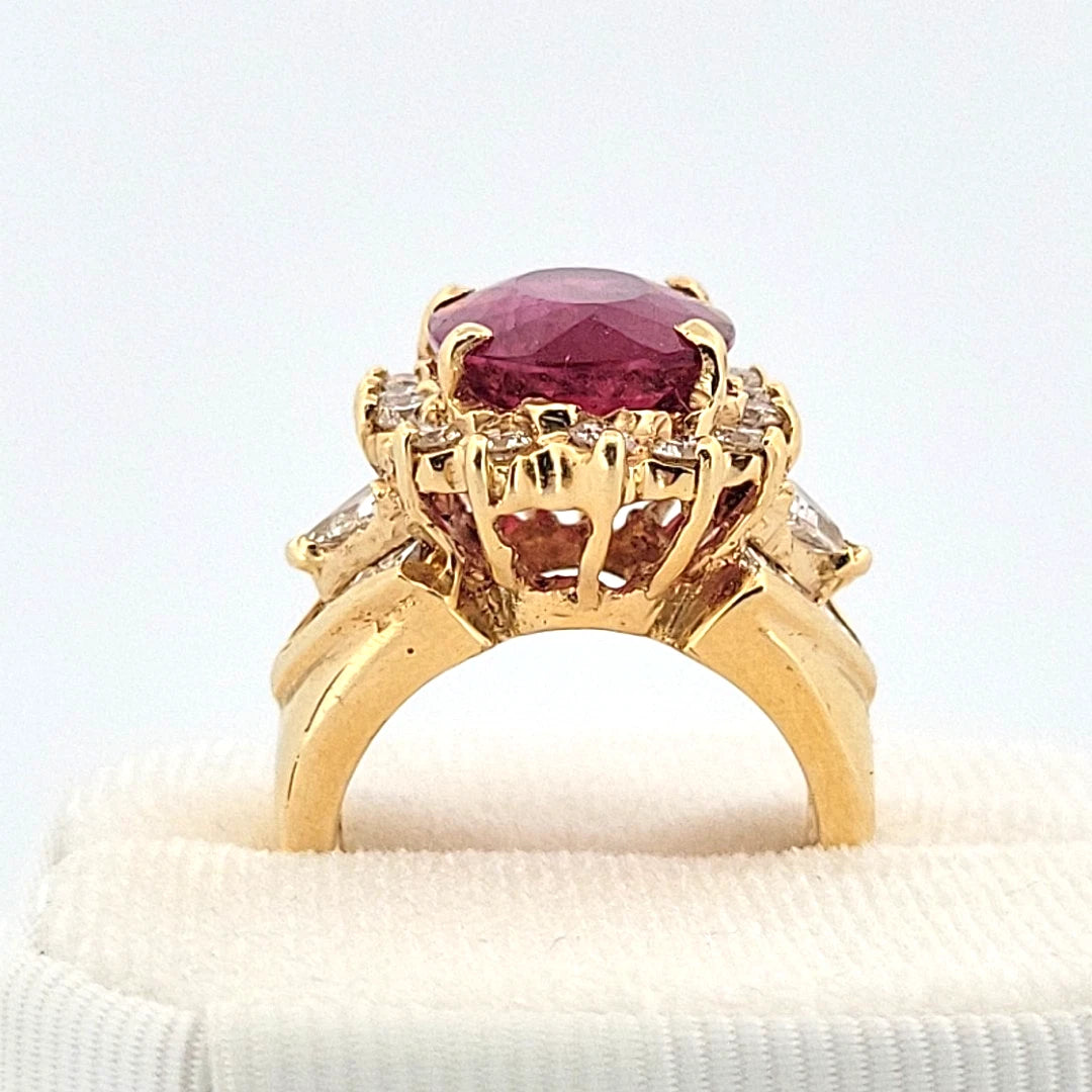 Natural Oval Rubellite Tourmaline Ring 6.90ct & 2CTW Diamonds 14K Yellow Sz 6.5 by Devine & Co — side view
