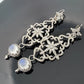 18K & 14K White Gold Moonstone Black Diamond Dangle Earrings 3" 17.9g