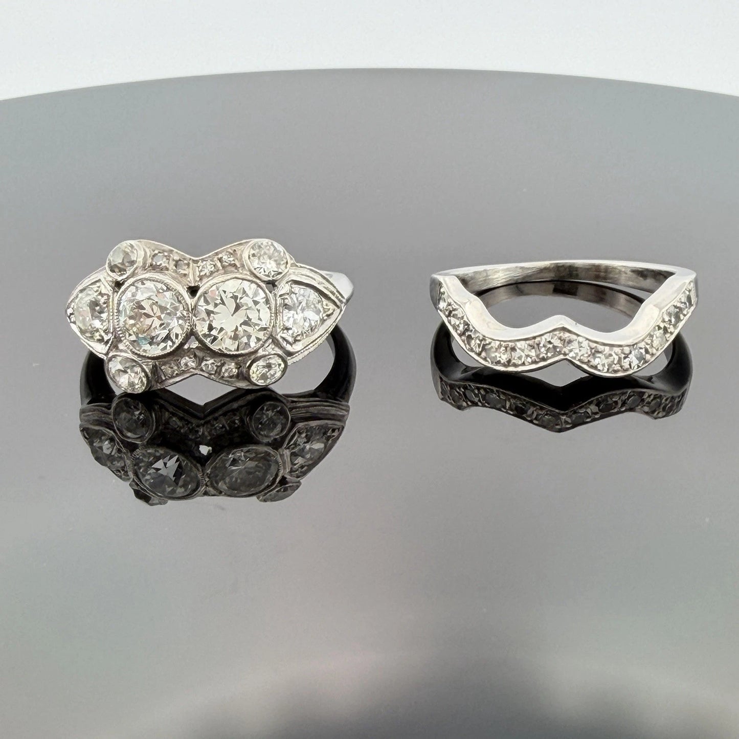 Antique Palladium Diamond Bridal Set OEC Transitional Cut Ring Size 8 1.90CTW
